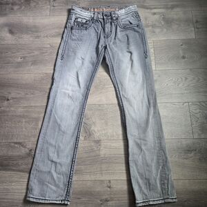 Rock Revival Zelly Straight Zelig T2 Charcoal Grey Jeans 29 Mens Fleur De Lis